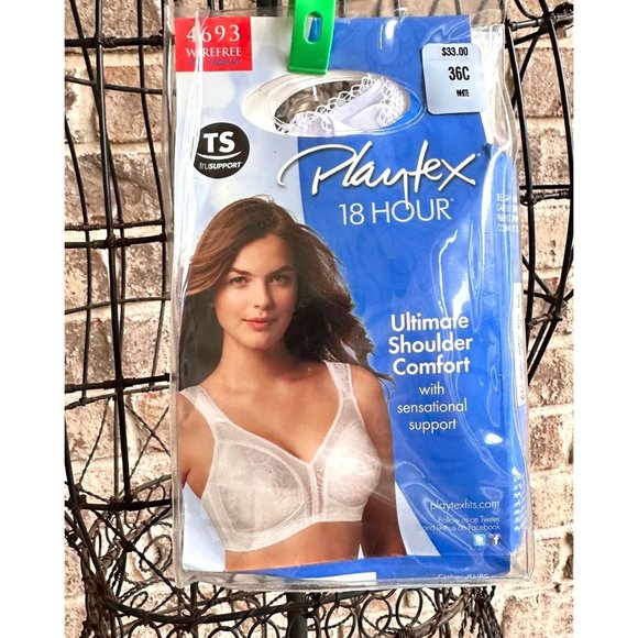 New Playtex 18 Hour Original Comfort Strap Wirefree Bra Sz 36C Floral La… - Picture 1 of 12